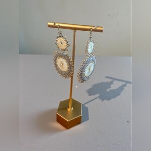 Boho White ,gold Silver , Lavender Beaded Earrings